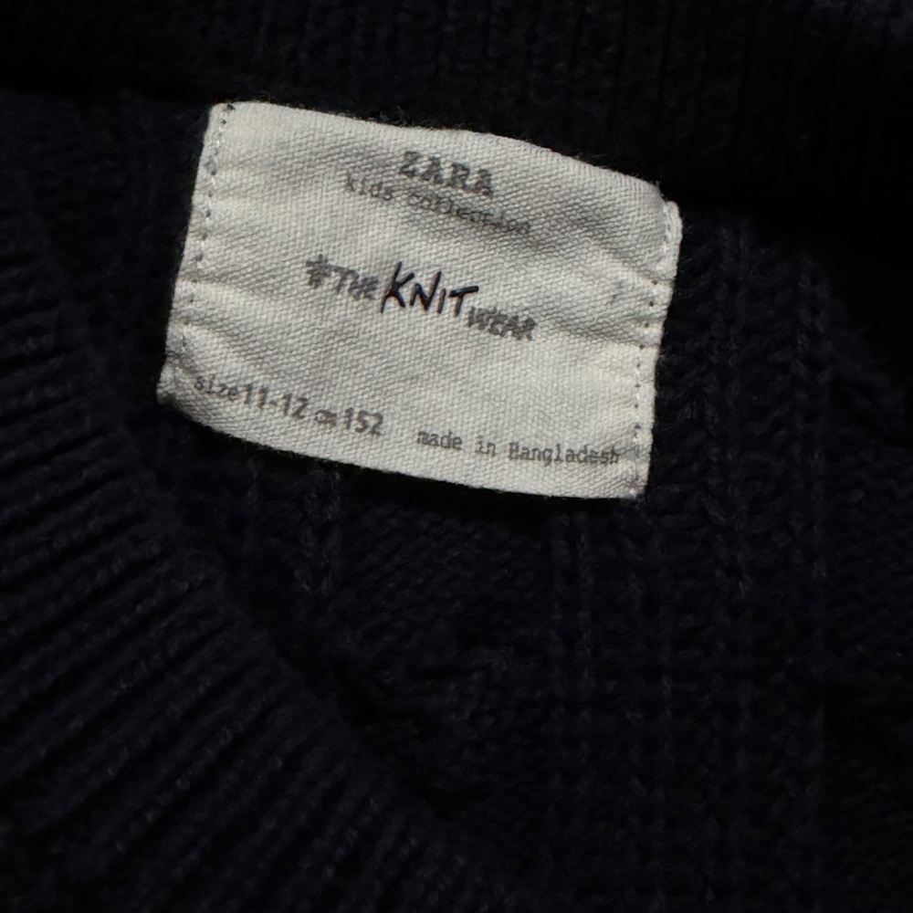 Zara Boys Cotton Knit dark navy blue cable knit sweater - Picture 3 of 4